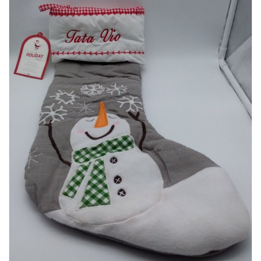 Pottery Barn Kids Tata Vio Snowman Snowflakes Christmas Holiday Stocking Quilted